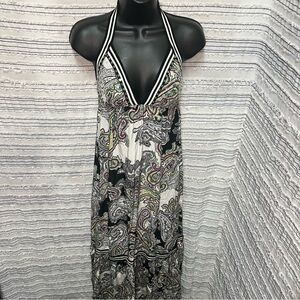 Moda International Silk Paisley Halter Maxi Dress Boho Resort Sequin S Y2K chic